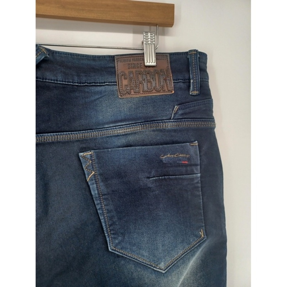 Carbon Slim Fit Jeans Men 40 Low Wasit Dark Wash Blue Whiskered Faded Distressed - Picture 6 of 15